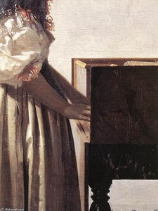 Lady Standing At A Virginal (detail) — Johannes Vermeer, Dutch Golden Age Painting