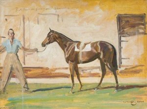 A Bay Racehorse With A Groom — Sir Alfred James Munnings, Impressionism