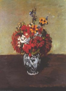 Dahlias In A Delft Vase — Paul Cézanne, Post-impressionist Movement