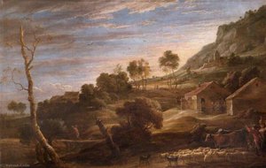 Landscape With Peasants Driving Cattle Evening — David Teniers The Younger, Baroque