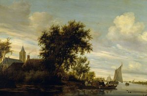 A River Scene With A Ferry Boat — Salomon Van Ruysdael