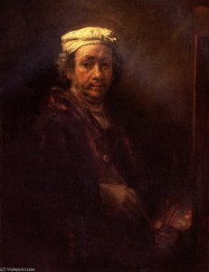 Self-portrait At The Easel — Rembrandt Van Rijn, Baroque