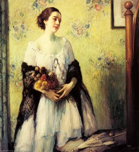 A Young Woman Holding A Bouquet — Fernand Toussaint, Impressionism