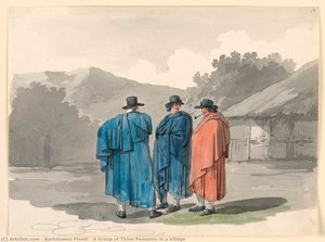 A Group Of Three Peasants In A Village — Bartolomeo Pinelli