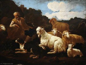 A Shepherd and His Flock in a Landscape