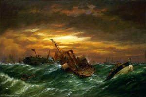 Shipwreck with a Paddle Tug Towing a Lifeboat in a Gale