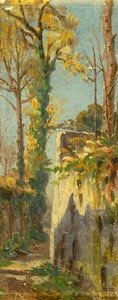 High Walled Lane with Trees