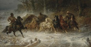 Wallachian Horsemen In A Winter Landscape — Adolf Schreyer