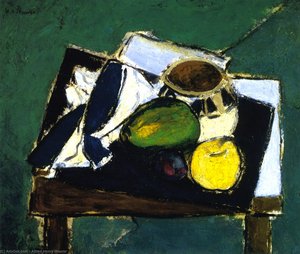Still Life With Ceramic Bowl On Green Background — Alfred Henry Maurer