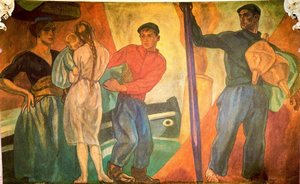 Pescadores En El Muelle — Aurelio Arteta, Cubism
