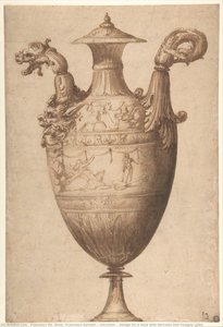 Design For A Vase With Hercules And Farnese Lilies — Francesco De Rossi (francesco Salviati) (cecchino)