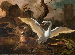 A Swan Enraged by Dogs