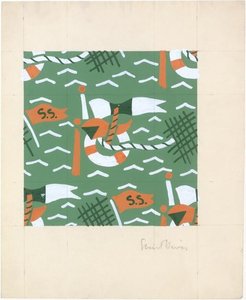 Fabric Design, Nautical Motif With Pennants, Life Preservers, And Rope — Stuart Davis