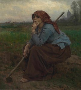 Young peasant girl with a hoe