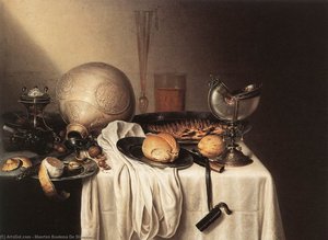 Still-life With A Bearded Man Crock And A Nautilus Shell Cup — Maerten Boelema De Stomme