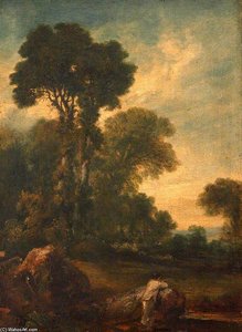 Farmhand Looking Out Over A Field With Trees — Peter De Wint