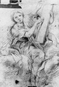 A Prophetess Holding A Tabla, An Angel Beside Her — Antonio Allegri Da Correggio