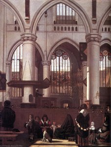 The Interior Of The Oude Kerk, Amsterdam, During A Sermon — Emanuel De Witte, Dutch Golden Age
