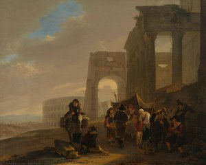 Volksscène Tussen Romeinse Ruïnes