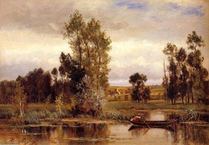 Boat On A Pond — Charles-françois Daubigny
