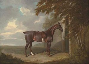 Mr. H.m. Greaves's Liver Chestnut Hunter, Tethered To A Gate At Page Hall, Yorkshire — John Frederick Herring Senior