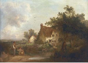 Figures By A Cottage — Edward Charles Williams