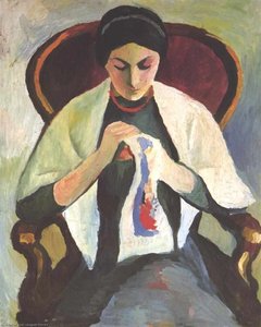 Woman Embroidering In An Armchair: Portrait Of The Artist's Wife — August Macke
