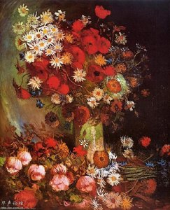Vase With Poppies, Cornflowers, Peonies And Chrysanthemums — Vincent Willem Van Gogh