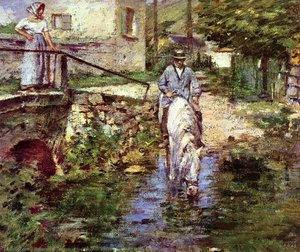 Pere Trognon And His Daughter At The Bridge — Theodore Robinson