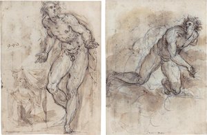 Study of a male nude and a small sketch of the virgin annunciate