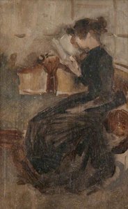 A Girl Seated on a Sofa Reading a Book
