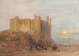 Laugharne Castle, Carmarthen Bay, At Low Tide, A Full Moon Rising — David Cox