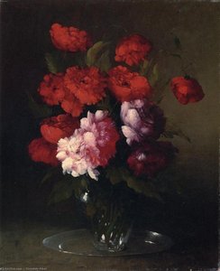 Peonies And Poppies In A Glass Vase — Theodule Augustine Ribot