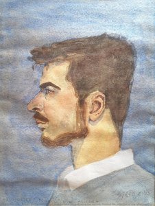 Profile Self-portrait In Watercolor Painted Using Two Mirrors (painted The Reflection Of The Reflection) — Krupa, Contemporary Realism