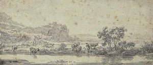 Landscape. A River Man And Cows In The Riverbank — Nicolaes Pietersz Berchem