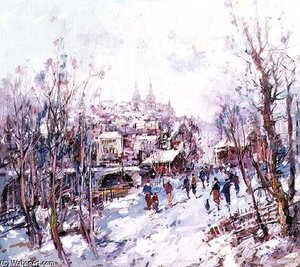 Winter Scene In A French Cathedral Town — Heinrich Hansen