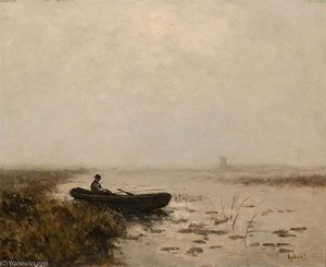Fisherman In His Boat In A Polder Landscape — Paul Joseph Constantine Gabriel