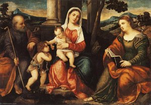 The Holy Family With The Young St. John The Baptist And St. Catherine Of Alexandria — Bonifazio Veronese (bonifazio De Pitati), Venetian Renaissance