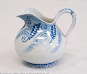 Creamer With Wisteria Design, Blue And White — Fukagawa