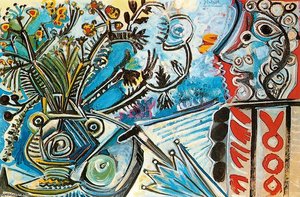 Flowers And Bust Of Man With Umbrella — Pablo Picasso