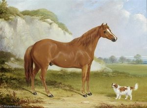 A Chestnut Horse And Spaniel In A Landscape — William Barraud