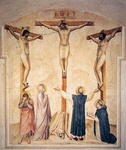 Crucifixion With Mourners And Sts Dominic And Thomas Aquinas (cell 37) — Fra Angelico, Renaissance
