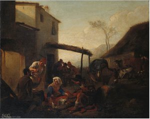 Italian Peasants Outside A Tavern — Jan Miel