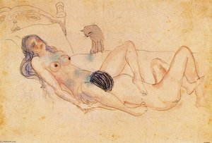 Two Nudes And A Cat — Pablo Picasso, Cubist Style