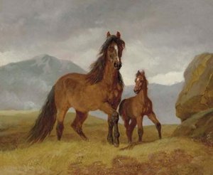 A Welsh Mountain Mare And Foal In An Upland Landscape — John Frederick Herring Senior