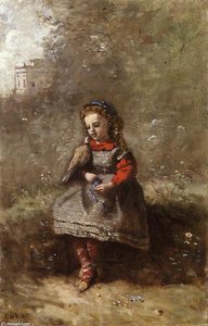 Mlle. Leotine Desavary Holding A Turtledove — Jean-baptiste-camille Corot