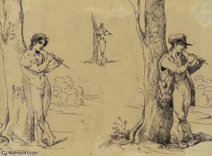 Three Studies For A Shepherd Playing His Pipe - The Articulation Of The Skeleton; The Figure Nude; And The Figure In Full Dress — Bartolomeo Pinelli
