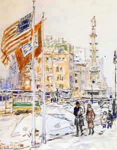 Flags, Columbus Circle — Frederick Childe Hassam