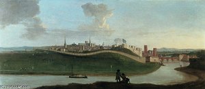 View Of Chester, With Two Figures By The River In The Foreground — Peter Tillemans