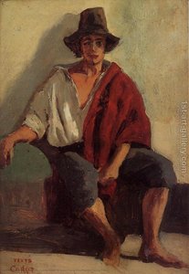 A Seated Italian From Paeigno Facing Front — Jean-baptiste-camille Corot